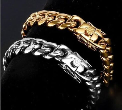 سوار الذهب الكوبي 18 كيلو بايت ، مناسب لكل من الرجال والنساء ، سوار الهيب هوب الكوبي ، سوار شبكة. أفضل هدية لأعياد الميلاد/عيد الحب/عيد الميلاد ، حزمة مربع الهدايا in Kuwait