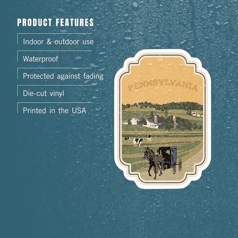 Die Cut Sticker Pennsylvania Amish Countryside WPA Vinyl Sticker 3 to 6 inches, (Waterproof Decal for Cars, Water Bottles, Laptops, Coolers), Large in Saudi Arabia