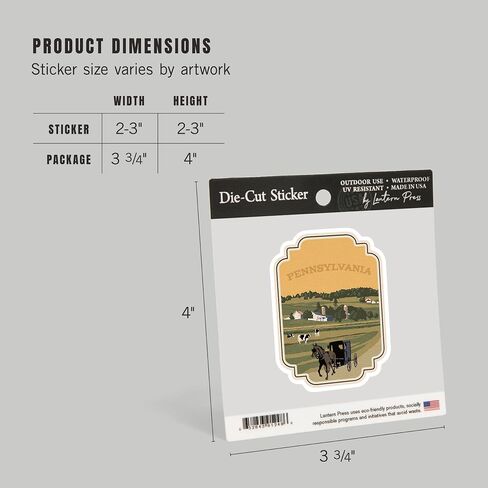 Die Cut Sticker Pennsylvania Amish Countryside WPA Vinyl Sticker 3 to 6 inches, (Waterproof Decal for Cars, Water Bottles, Laptops, Coolers), Large in Saudi Arabia