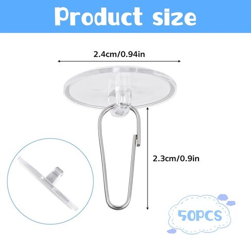 50 Pcs Clear Adhesive Hooks, Adhesive Ceiling Hooks for Hanging Damage-Free Birthday Hook No-Drill Sticky Ceiling Hook Removable Ceilings Discs for Festival Wedding Party Decorations in Saudi Arabia