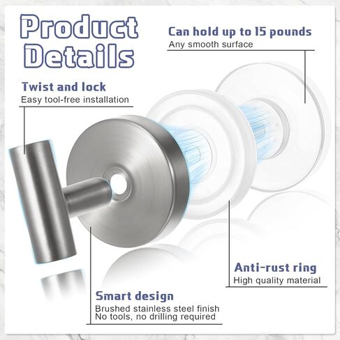 Shimeyao 6 Pack Suction Cup Hooks for Shower Stainless Steel No Drill Shower Hooks Removable Metal Towel Hanging for Wall Kitchen Glass Mirror Towels Robes Window Loofah(Silver,Hanging Hook) in Saudi Arabia