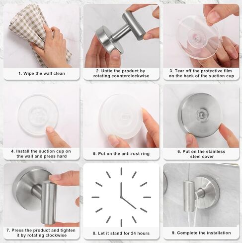 Shimeyao 6 Pack Suction Cup Hooks for Shower Stainless Steel No Drill Shower Hooks Removable Metal Towel Hanging for Wall Kitchen Glass Mirror Towels Robes Window Loofah(Silver,Hanging Hook) in Saudi Arabia
