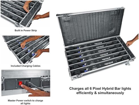 Rockville Pixel Hybrid Pack 6 Battery Bar Bar Wash/Strobe/Blinder Light Strips (6) ، RGB 5050 LEDs ، DMX اللاسلكي ، بطارية لمدة 10 ساعات ، حالة شحن ، للدي جي وإضاءة المسرح in Saudi Arabia