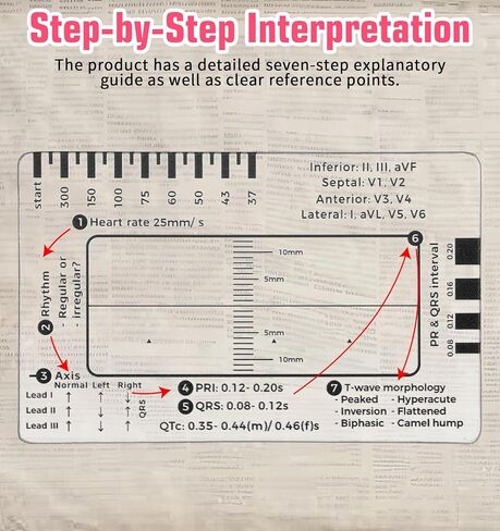2PCS ECG 7 خطوة حاكم ، حاكم EKG الشفافة من الفرجار التجميلي EKG لتحليل إيقاع القلب ، أداة قياس محمولة لطلاب أمراض القلب والمهنيين الطبيين in Saudi Arabia