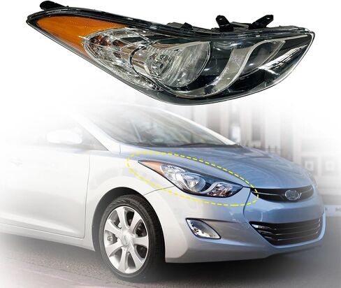 Headlight Assembly Compatible with 2011 2012 2013 Hyundai Elantra w/Bulbs Halogen Headlamp(Left and Right) in Kuwait