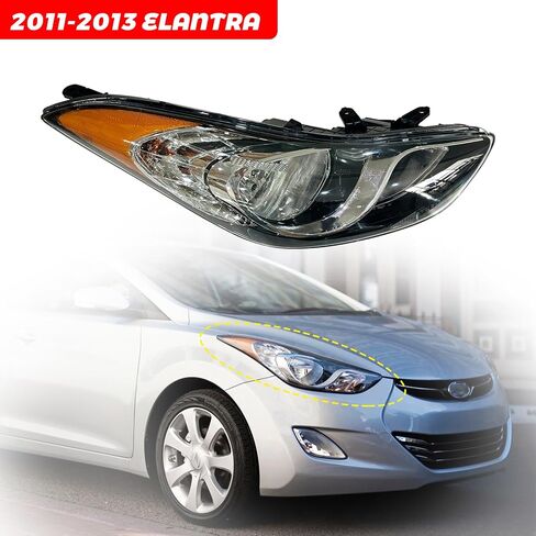 Headlight Assembly Compatible with 2011 2012 2013 Hyundai Elantra w/Bulbs Halogen Headlamp(Left and Right) in Kuwait
