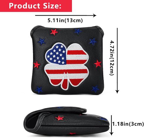 Golf Club Square Shamrock Clover USA Patriotic Flag Mallet Putter Cover Magnetic Heel Shafted PU Leather Headcover in Saudi Arabia