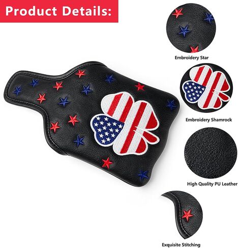 Golf Club Square Shamrock Clover USA Patriotic Flag Mallet Putter Cover Magnetic Heel Shafted PU Leather Headcover in Saudi Arabia