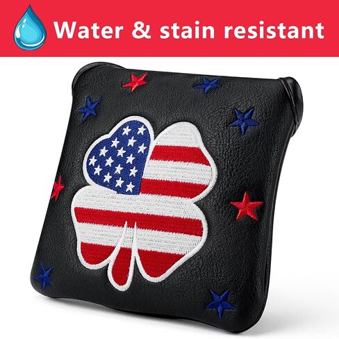 Golf Club Square Shamrock Clover USA Patriotic Flag Mallet Putter Cover Magnetic Heel Shafted PU Leather Headcover in Saudi Arabia