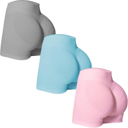 3 Piece Workout Shorts Womens Scrunch Butt Lifting Impact Shorts Seamless Yoga Gym Boom Booty Short Running Pants in Saudi Arabia