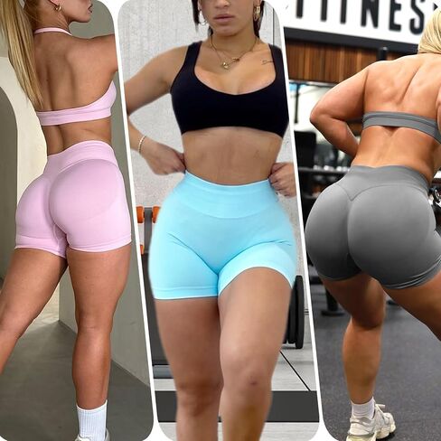 3 Piece Workout Shorts Womens Scrunch Butt Lifting Impact Shorts Seamless Yoga Gym Boom Booty Short Running Pants in Saudi Arabia