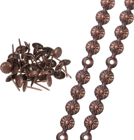 uxcell 2 Pcs Upholstery Tacks Strips, 3.28ft Decorative Nails Strips D11mm Glossy Nail Trims for Furniture Sofa Headboard Chair DIY Crafts with Upholstery Nails, Bronze (Flower) in Saudi Arabia