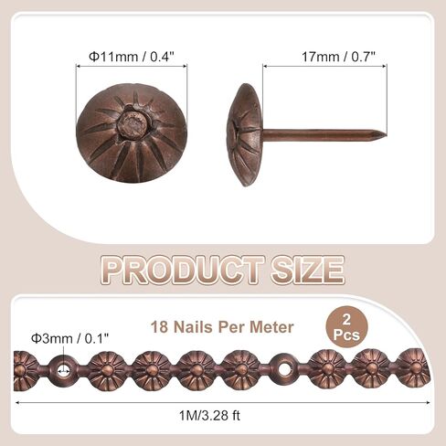 uxcell 2 Pcs Upholstery Tacks Strips, 3.28ft Decorative Nails Strips D11mm Glossy Nail Trims for Furniture Sofa Headboard Chair DIY Crafts with Upholstery Nails, Bronze (Flower) in Saudi Arabia