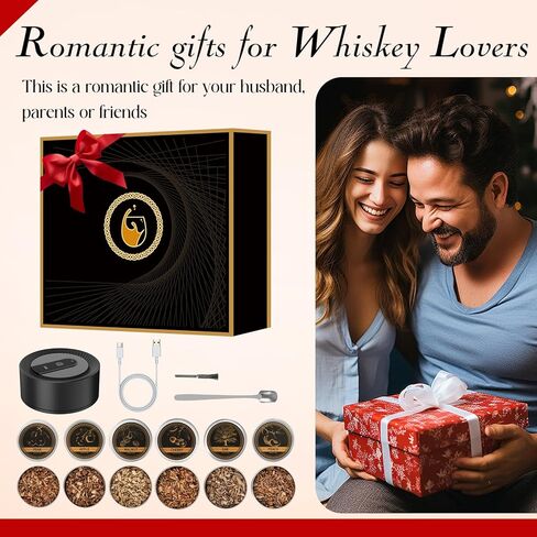 طقم مدخن للويسكي الكهربائي مع 6 نكهات من رقائق الخشب ، طقم مدخن الكوكتيل القابل لإعادة الشحن ، لا مطلوب من البوتان (أخف مضمن) ، مجموعة مدخن مشروب قديمة ، هدايا أعياد الميلاد للرجال ، أبي ، زوج in Kuwait