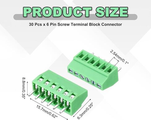 MECCANIXITY 30PCS 6-Pin PCB Mount Screw Terminal Block Connectors 2.54mm/0.1inch Pitch Circuit Board Connectors for Home Appliances, Industrial Projects in Kuwait