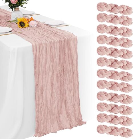 4 Pack Light Pink Cheesecloth Table Runner 35 x 120 Inch Boho Gauze Rustic Cheese Cloth Table Runner 10 FT Long Fabric Semi Sheer Table Runners for Romantic Wedding Birthday Party Table Decor in Saudi Arabia