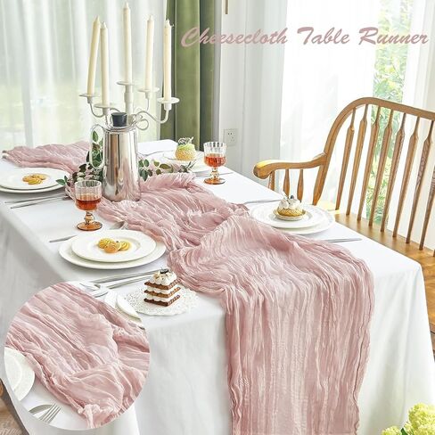 4 Pack Light Pink Cheesecloth Table Runner 35 x 120 Inch Boho Gauze Rustic Cheese Cloth Table Runner 10 FT Long Fabric Semi Sheer Table Runners for Romantic Wedding Birthday Party Table Decor in Saudi Arabia