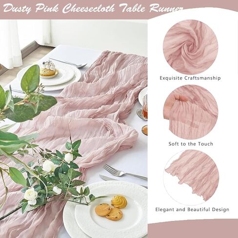 4 Pack Light Pink Cheesecloth Table Runner 35 x 120 Inch Boho Gauze Rustic Cheese Cloth Table Runner 10 FT Long Fabric Semi Sheer Table Runners for Romantic Wedding Birthday Party Table Decor in Saudi Arabia