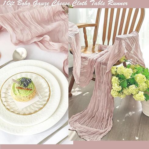 4 Pack Light Pink Cheesecloth Table Runner 35 x 120 Inch Boho Gauze Rustic Cheese Cloth Table Runner 10 FT Long Fabric Semi Sheer Table Runners for Romantic Wedding Birthday Party Table Decor in Saudi Arabia