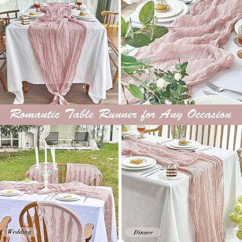 4 Pack Light Pink Cheesecloth Table Runner 35 x 120 Inch Boho Gauze Rustic Cheese Cloth Table Runner 10 FT Long Fabric Semi Sheer Table Runners for Romantic Wedding Birthday Party Table Decor in Saudi Arabia