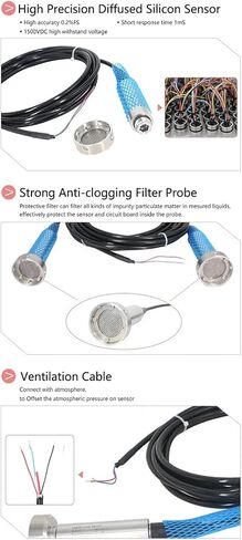 Anti-Clogging Level Pressure Sensor 0-10V Output 10m Cable Water Tank Liquid Level Transmitter Transducer(0-10v Range 3m) in Saudi Arabia