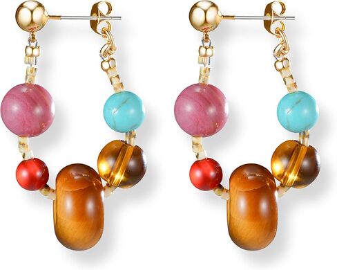 Agate Earrings for Sensitive Ears Multi-Color Earth Tone Quartz Healing Gemstone Crystal Handcrafted Boho Vintage Jewelry for Women in Saudi Arabia