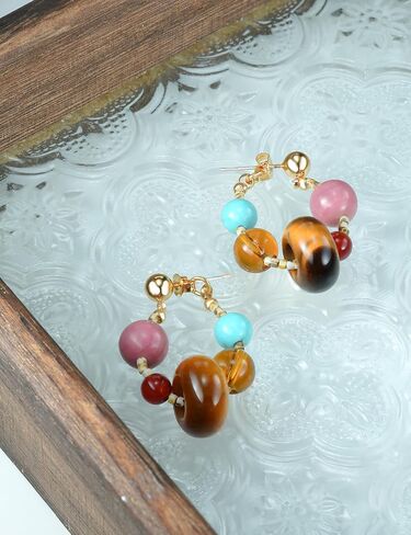 Agate Earrings for Sensitive Ears Multi-Color Earth Tone Quartz Healing Gemstone Crystal Handcrafted Boho Vintage Jewelry for Women in Saudi Arabia