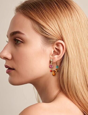 Agate Earrings for Sensitive Ears Multi-Color Earth Tone Quartz Healing Gemstone Crystal Handcrafted Boho Vintage Jewelry for Women in Saudi Arabia