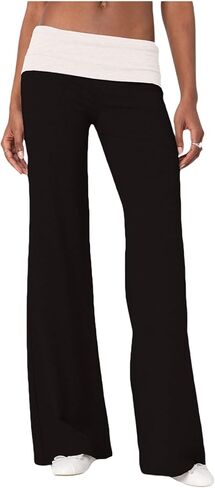 Fold Over Yoga Pants for Women Wide Leg Sweatpants Lounge Low Waist Flare Leggings Bell Bottoms Teen Girls Pants in Saudi Arabia