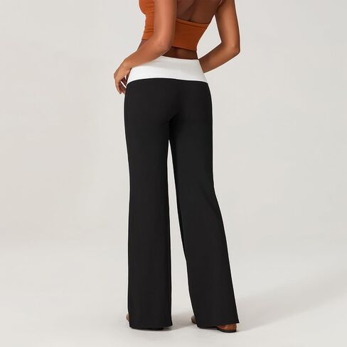 Fold Over Yoga Pants for Women Wide Leg Sweatpants Lounge Low Waist Flare Leggings Bell Bottoms Teen Girls Pants in Saudi Arabia