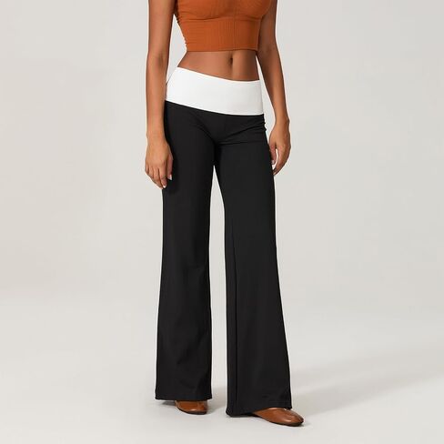 Fold Over Yoga Pants for Women Wide Leg Sweatpants Lounge Low Waist Flare Leggings Bell Bottoms Teen Girls Pants in Saudi Arabia