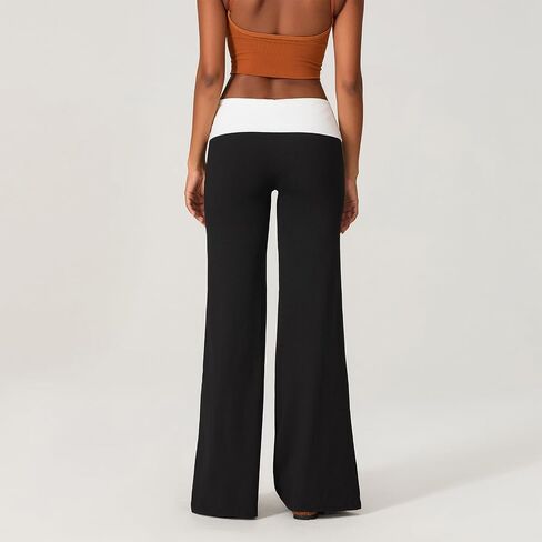 Fold Over Yoga Pants for Women Wide Leg Sweatpants Lounge Low Waist Flare Leggings Bell Bottoms Teen Girls Pants in Saudi Arabia
