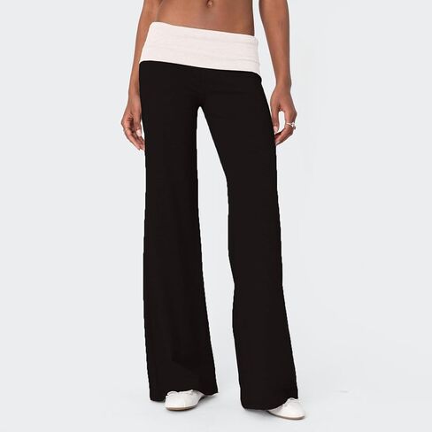 Fold Over Yoga Pants for Women Wide Leg Sweatpants Lounge Low Waist Flare Leggings Bell Bottoms Teen Girls Pants in Saudi Arabia