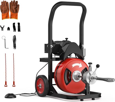 Garvee 100ft × 3/4 بوصة آلة تنظيف الصرف ، تغذية تلقائية للمجاري مع 5 قاطع ومفتاح قدم تنشيط الهواء لمدة 4 "إلى 8" أنابيب in Kuwait