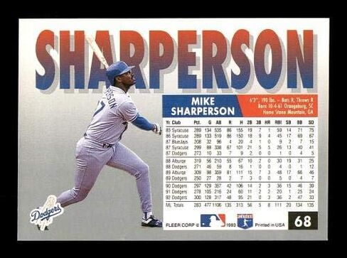 Mike Sharperson موقعة 1993 بطاقة Fleer #68 لوس أنجلوس دودجرز SKU #183572 - بطاقات موقعة بالبيسبول in Saudi Arabia