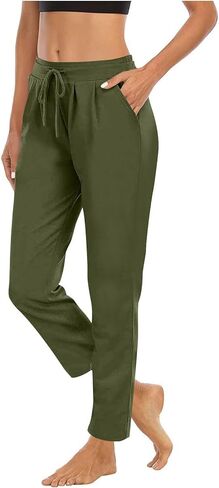 Straight Leg Pants for Women Casual Elastic Waist Drawstring Yoga Pants with Pockets Workout Running Sweatpant in Saudi Arabia