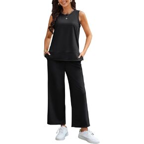 2 Piece Sets for Women Summer Lounge Matching Sets Sleeveless Top Wide Leg Pants Vacation Travel Outfits Tracksuits in Saudi Arabia