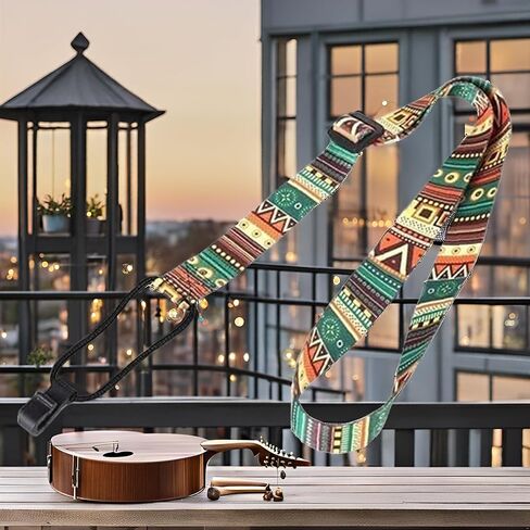 Colorful Ukulele Strap Adjustable Bohemian Style Printing Ribbon Clip-on Guitar Belt Instrument Guitar Sling Accessories Ukulele Accessories,Straps and Strap Locks in Saudi Arabia