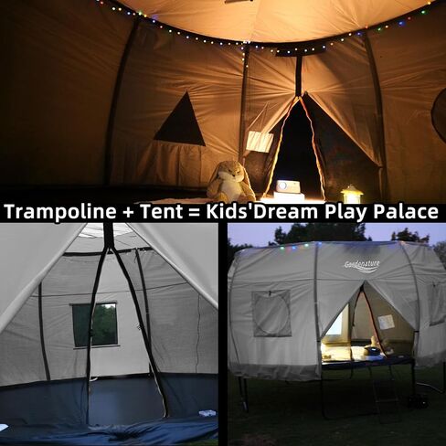 Gardenature 12FT Trampoline Tent for Kids(Tent Only),Fit for 8 Straight Poles Round Trampoline,Trampolien Shade Cover with LED Light,Outdoor Trampolien Accessories Canopy,Anti-Tear,Camping,Gray in Kuwait