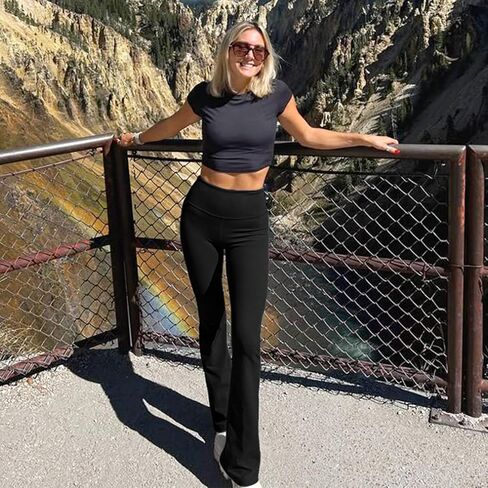 Flare Leggings, Crossover Yoga Pants with Tummy Control, High-Waisted and Wide Leg in Saudi Arabia