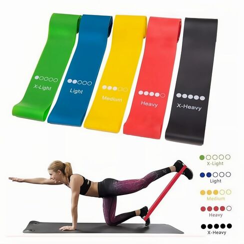 Resistance Loop Exercise Bands Set with Guide and Carry Bag - Durable, 5 Sets of Multi-Level Strength Bands for Fitness, Stretching, and Strength Workouts in Saudi Arabia