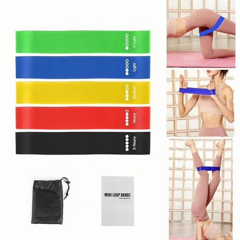 Resistance Loop Exercise Bands Set with Guide and Carry Bag - Durable, 5 Sets of Multi-Level Strength Bands for Fitness, Stretching, and Strength Workouts in Saudi Arabia