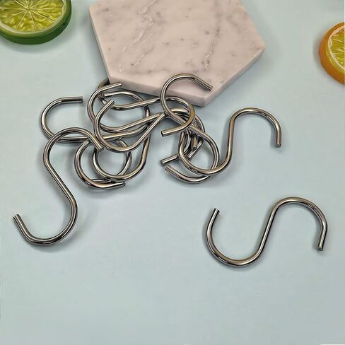 10 Pcs S Hooks for Hanging, 2.56 inch Heavy Duty Metal S Hooks with Safety Buckle S Shaped Hooks Pot Rack Closet Hooks for Hanging Plants, Clothes, Kitchen Utensil, Pots, Pans, Bags in Saudi Arabia