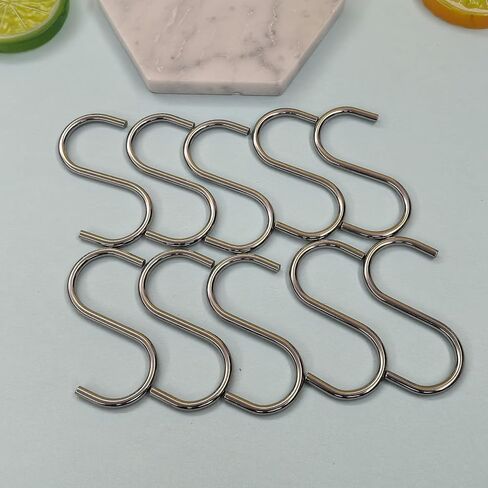 10 Pcs S Hooks for Hanging, 2.56 inch Heavy Duty Metal S Hooks with Safety Buckle S Shaped Hooks Pot Rack Closet Hooks for Hanging Plants, Clothes, Kitchen Utensil, Pots, Pans, Bags in Saudi Arabia