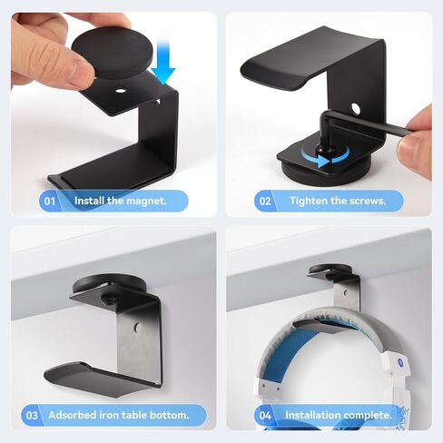 حامل سماعة الرأس المغناطيسي ، خطافات سماعات الرأس ، شماعات سماعة رأس من الألومنيوم للمكتب والطاولة ، حامل تركيب سماعة الرأس مع وسادة مطاطية ، متوافقة مع جميع سماعات الألعاب (أسود) in Kuwait