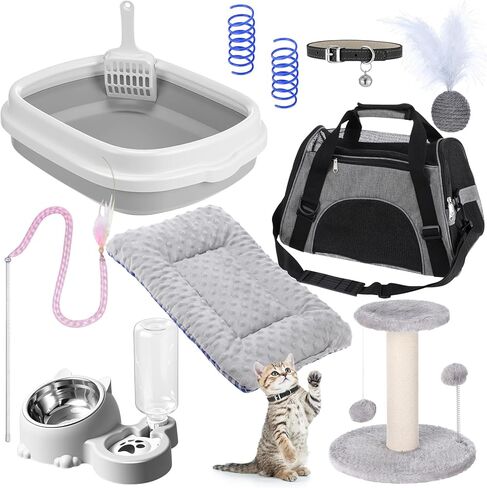 مجموعة eccliy chinten starter kit ، 10 قطعة طقم كات للقطط الداخلية القطط الأساسية تشمل صندوق القمامة ، ألعاب الحيوانات الأليفة ، حاملة قابلة للطي ، إطار التسلق ، حصيرة ، ذوي الياقات البيضاء ، القوس التلقائي (الأزرق) in Kuwait