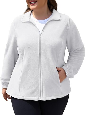 كوتري زائد الحجم الصوف سترة النساء خفيفة الوزن zip up السترات الناعمة دافئة دافئة طويلة الأكمام القطبية مع جيوب لفصل الشتاء in Kuwait