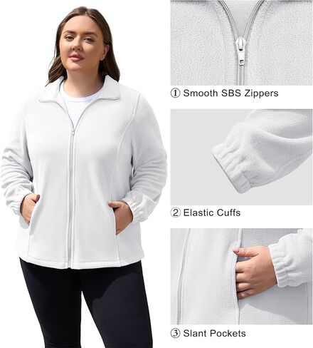 كوتري زائد الحجم الصوف سترة النساء خفيفة الوزن zip up السترات الناعمة دافئة دافئة طويلة الأكمام القطبية مع جيوب لفصل الشتاء in Kuwait