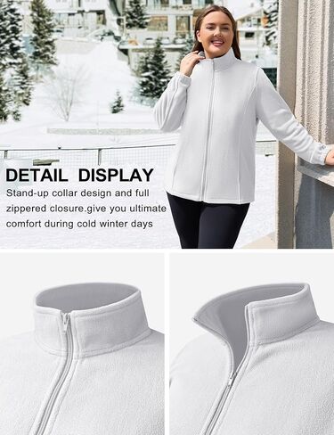 كوتري زائد الحجم الصوف سترة النساء خفيفة الوزن zip up السترات الناعمة دافئة دافئة طويلة الأكمام القطبية مع جيوب لفصل الشتاء in Kuwait