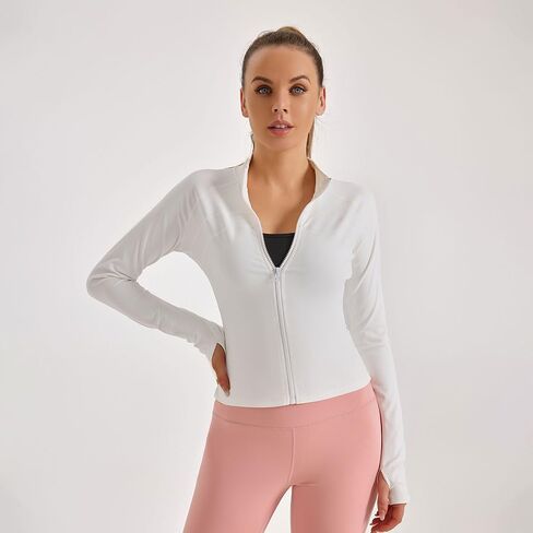 سترة ضئيلة للسيدات خفيفة الوزن مع تصميم zip-up مع أصفاد الإبهام للصالة الرياضية ، والركض in Saudi Arabia